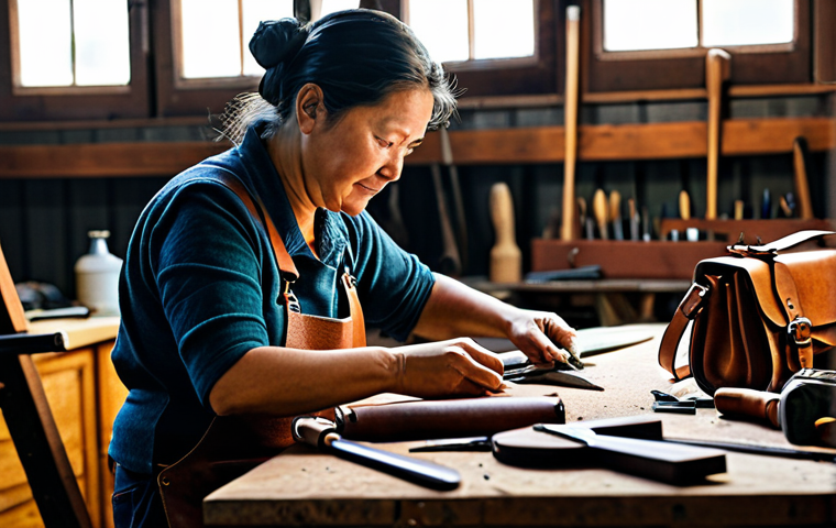 **
"A skilled artisan in a well-lit workshop, carefully crafting a leather handbag using traditional tools, fully clothed, safe for work, appropriate content, professional setting, perfect anatomy, natural proportions, focus on the craftsmanship, modest attire, family-friendly, high quality, detailed leather texture."
**