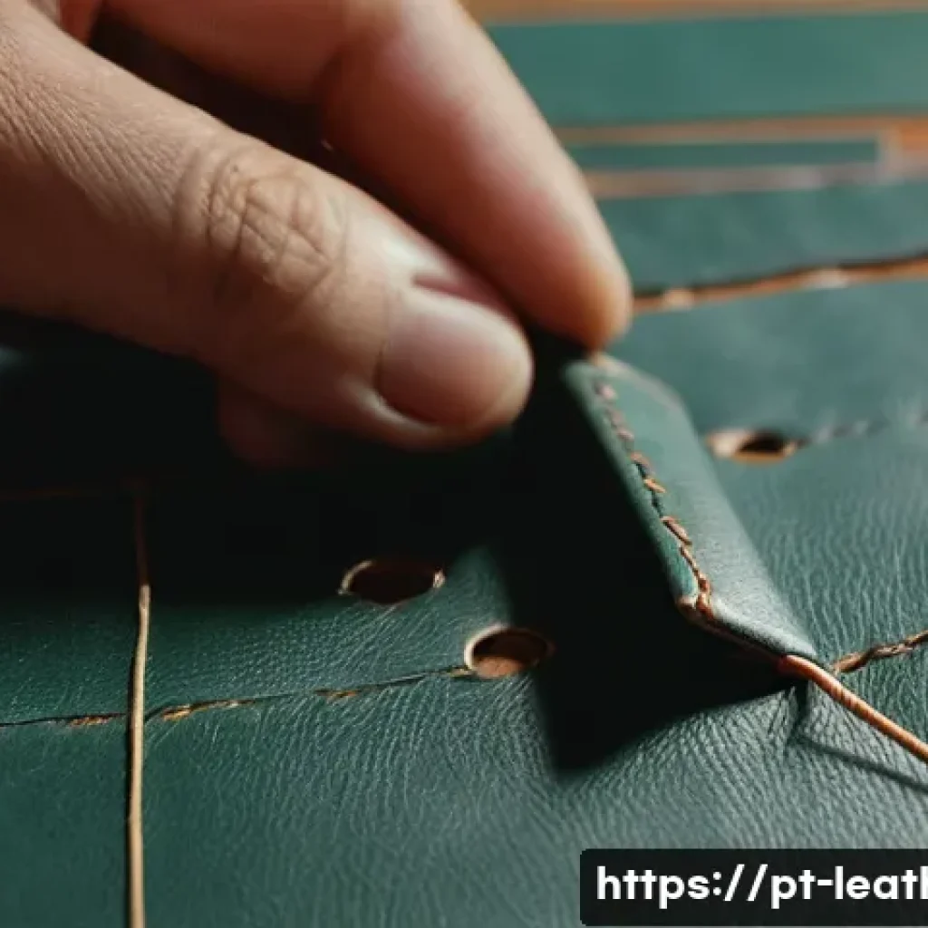 가죽공예 소품 제작법 - **Prompt:** A close-up shot of a skilled artisan's hands meticulously cutting a rich, vegetable-tann...