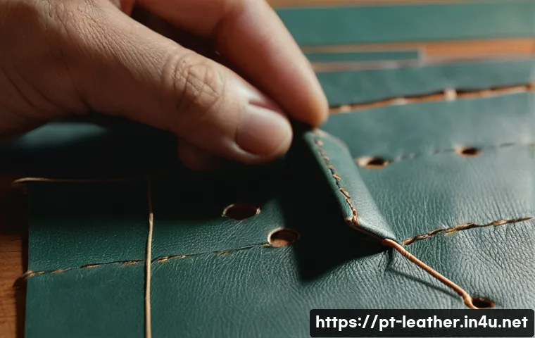 가죽공예 소품 제작법 - **Prompt:** A close-up shot of a skilled artisan's hands meticulously cutting a rich, vegetable-tann...